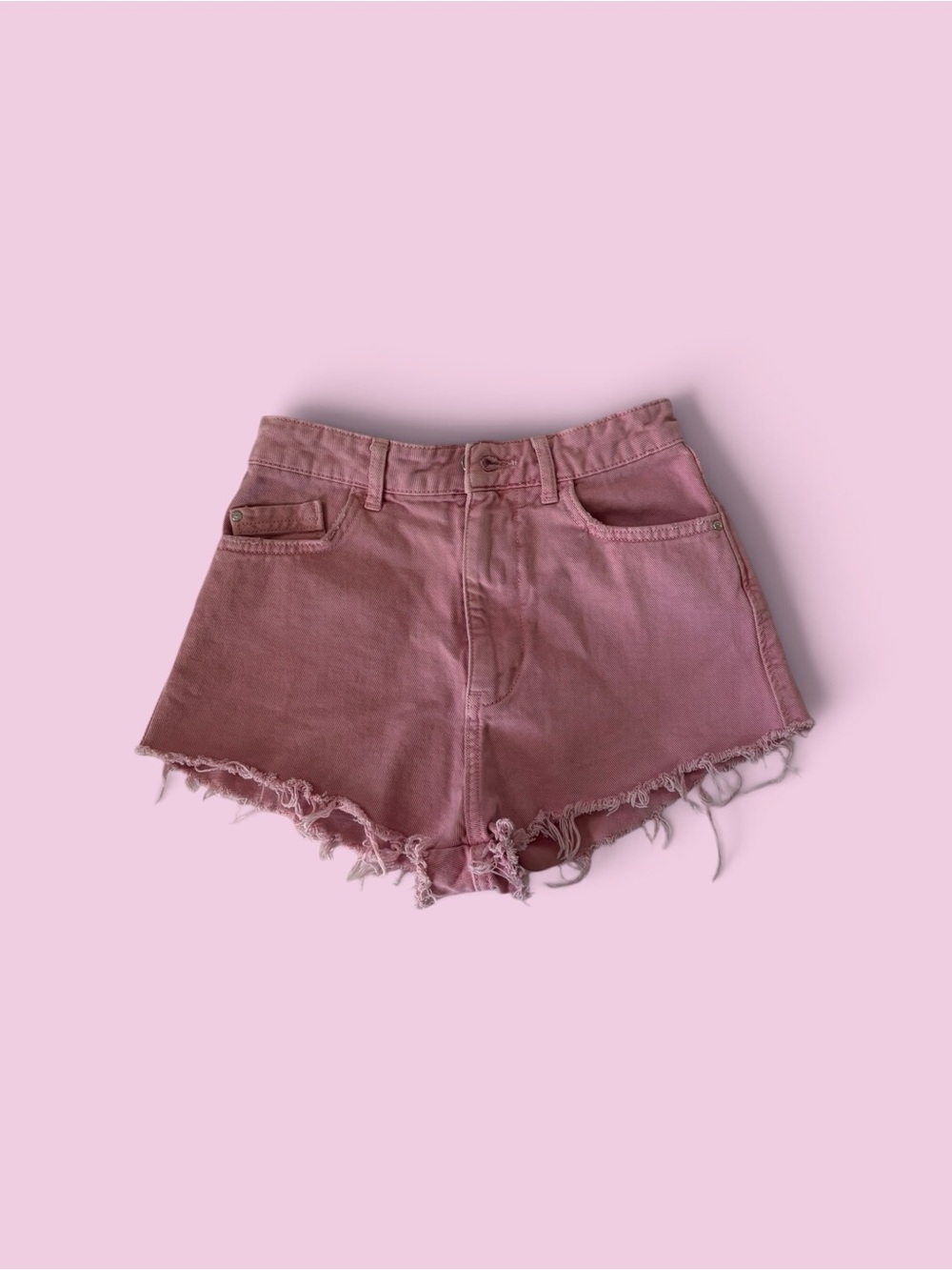 Zara Rose Pink Frayed Denim Shorts